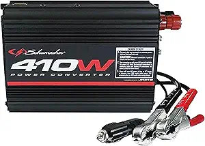 Schumacher Electric XI41B DC to AC Power Inverter with Two AC Outlets and USB Port, 410 Continuous Watt, 820 Peak Watt, 120 Volt AC, 2 Amp USB, Black, 1 Unit